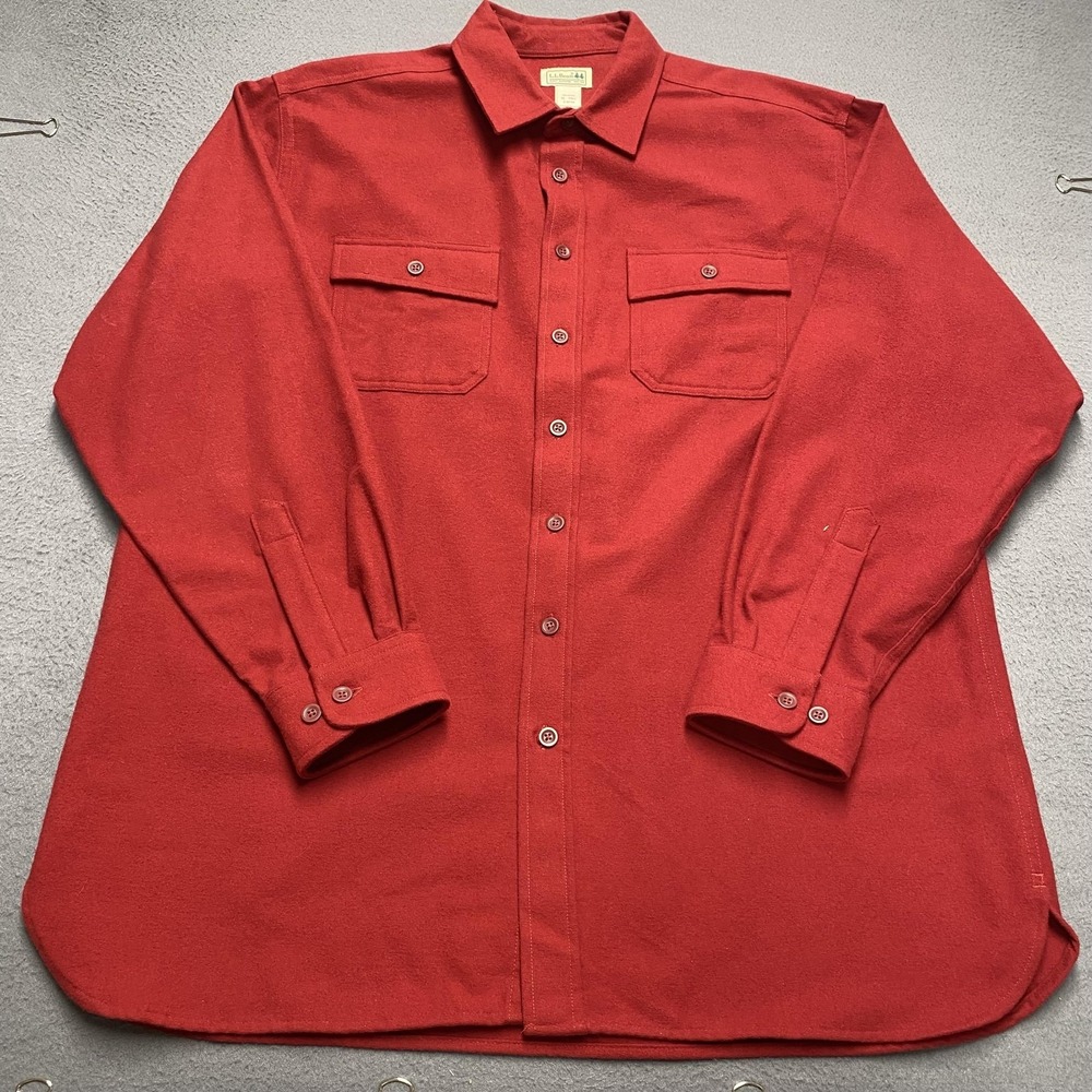 L.L. Bean Shirt Mens XLT Red Chamois Flannel Long Sleeve‎ Button Front Workwear
